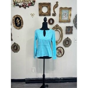 Vintage Y2K Citicraze Aqua Blue Gauze Beaded Boho Tunic Top Small NWT